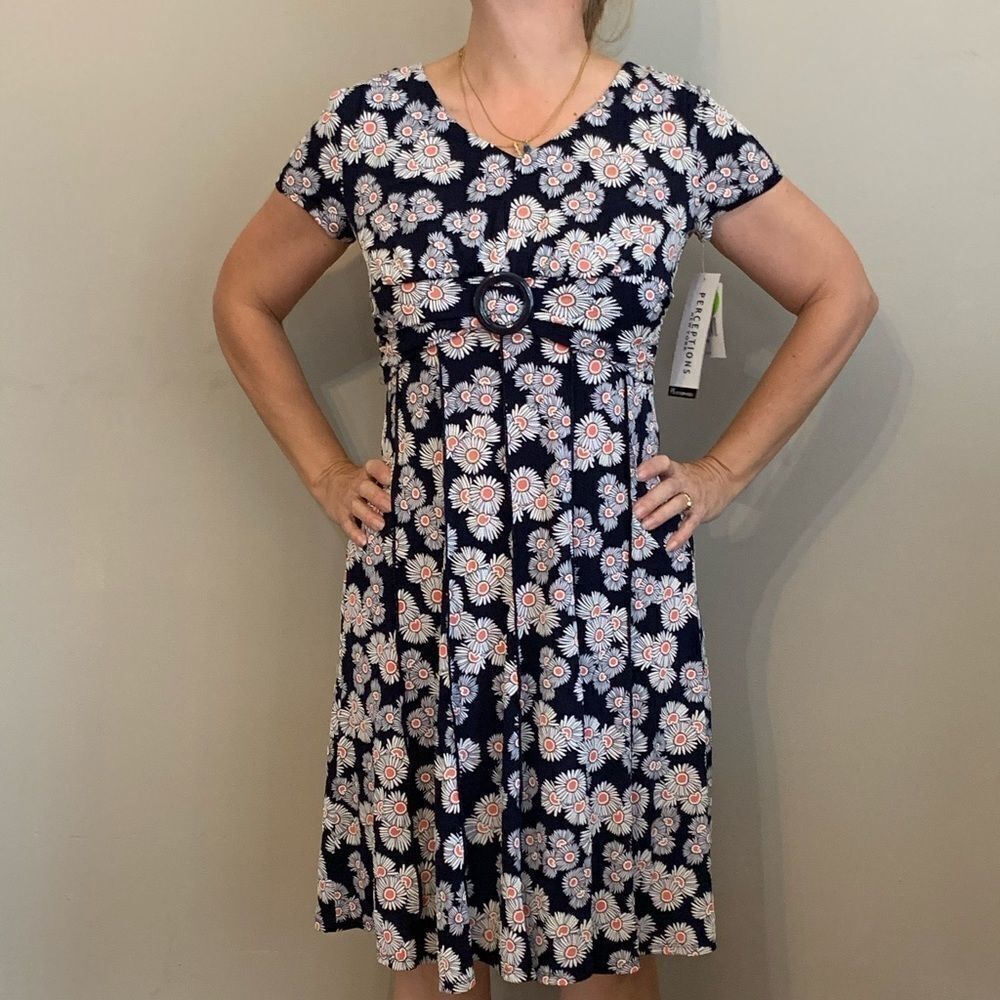 NWT Perceptions petite navy blue floral dress
